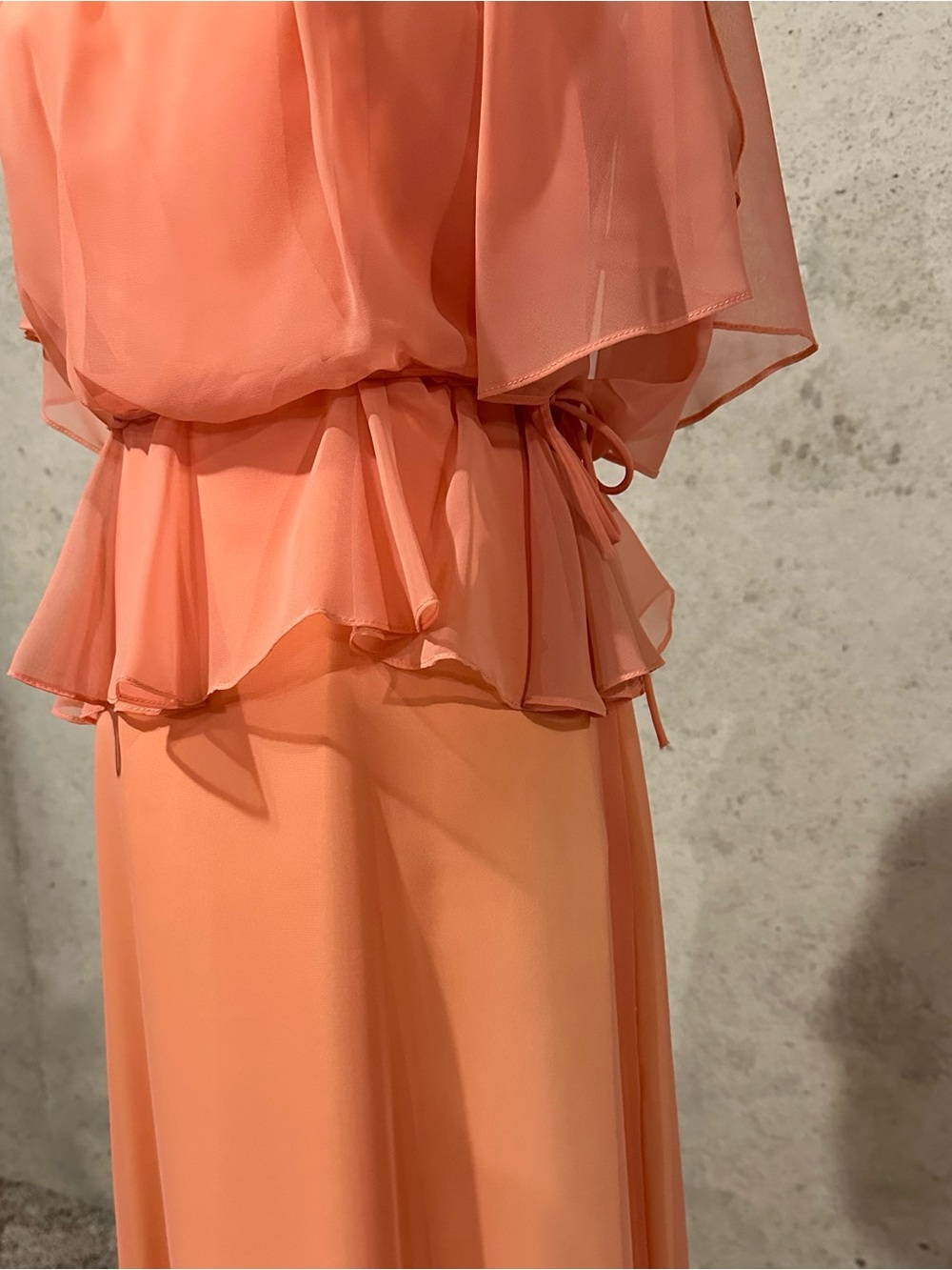 Vintage 70s Chiffon Peach Maxi Dress Formal Fairycore Size XS - Picture 3 of 9